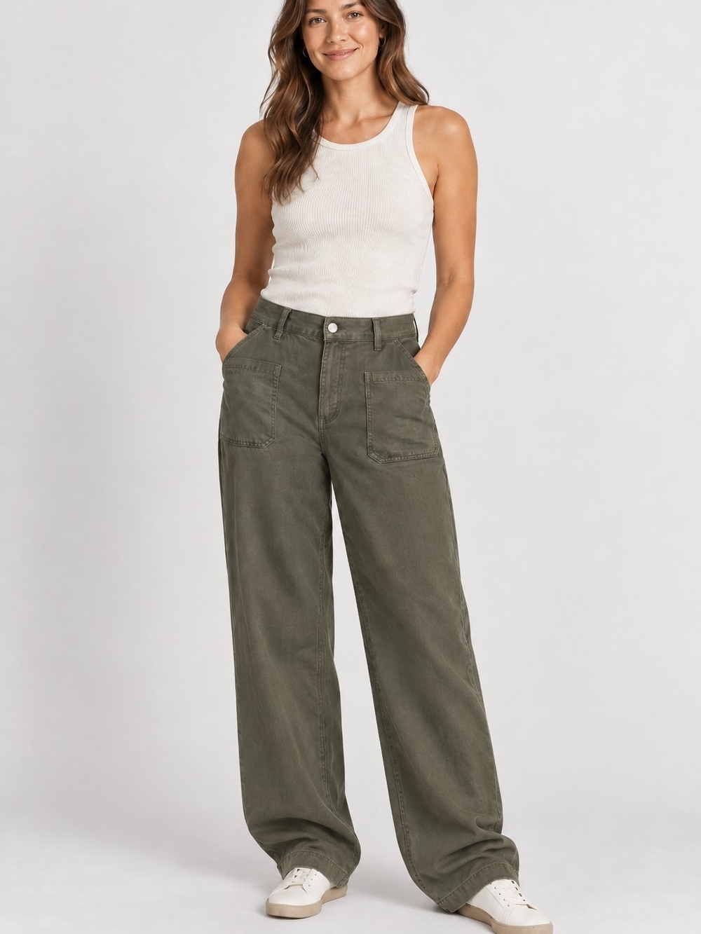 Dear John Olive Green Wide-Leg Utility Jeans